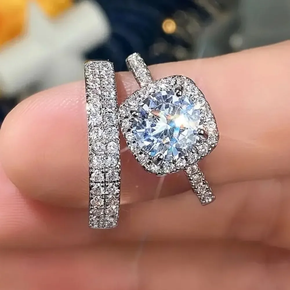 Women's Elegant Princess Cut Lab Created diamond wedding ring set